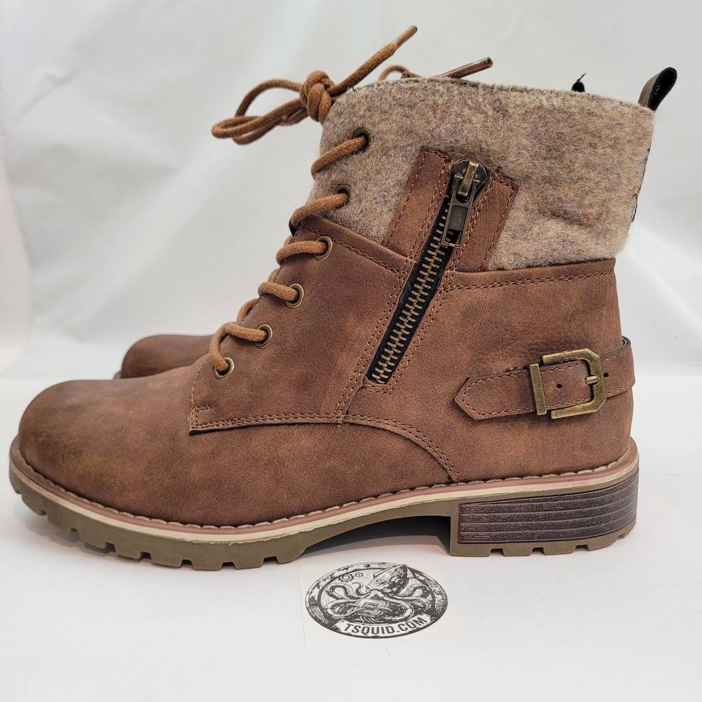 Extreme By Eddie Marc Ankle Boots Womens Brown Felt Collar Stitched Soles Sz 9